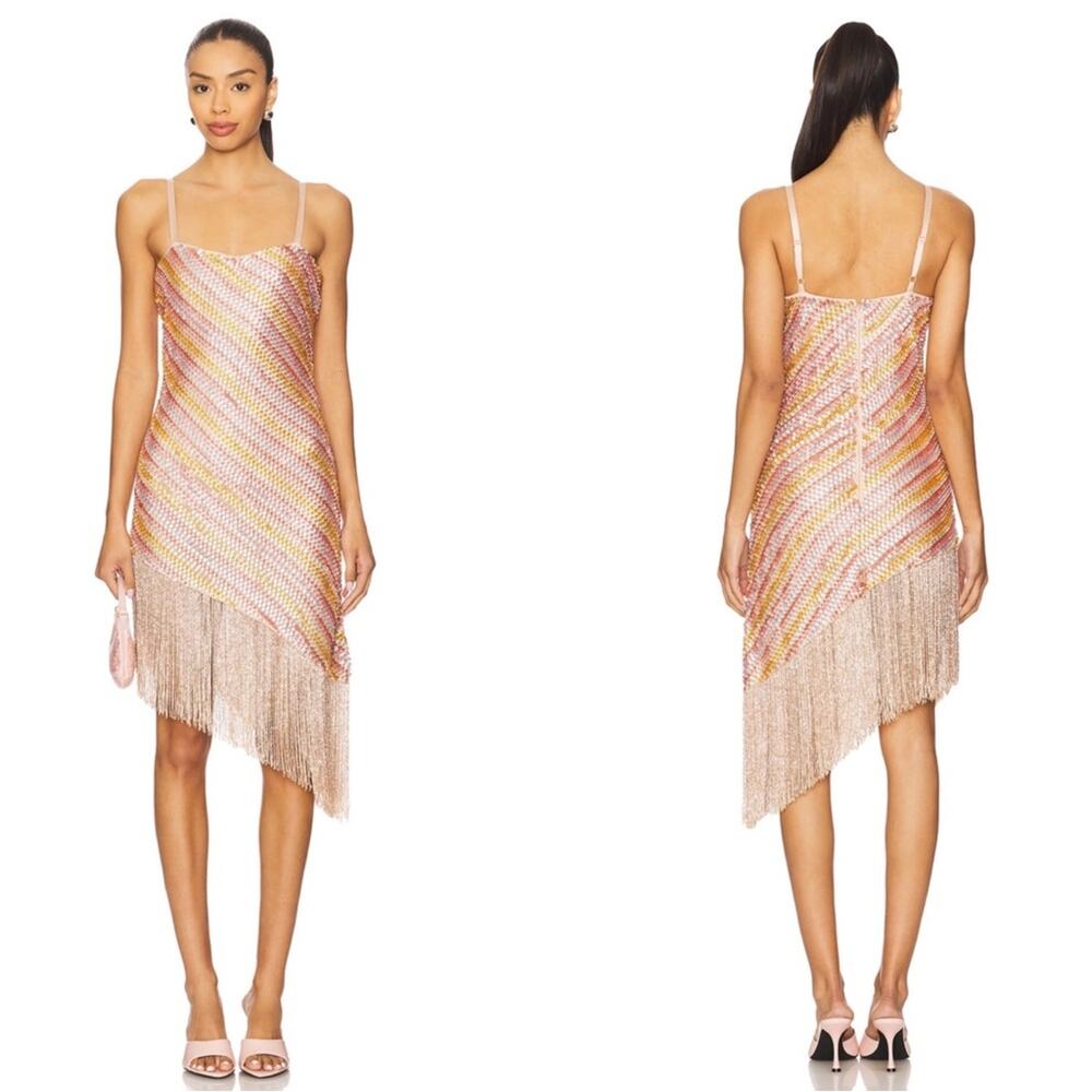 FOR LOVE & LEMONS Capri Bead Embellished Fringe Hem Asymmetric Mini Dress Sz 2